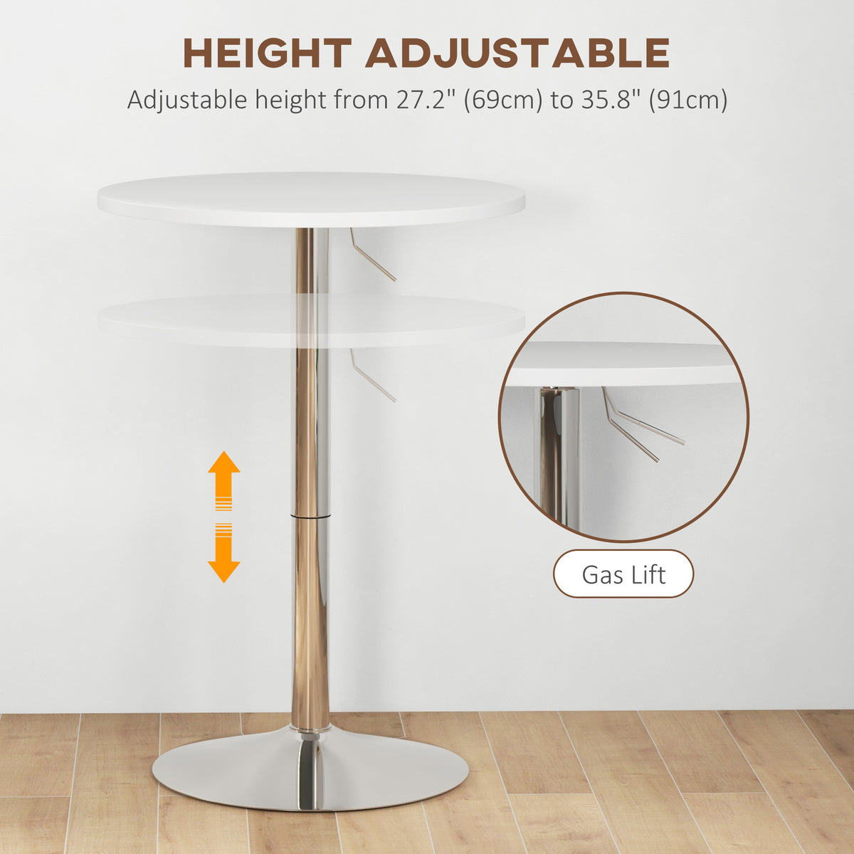 High top round adjustable steel bar table