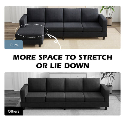 L-shaped sectional sofa with chaise lounge and spring cushions