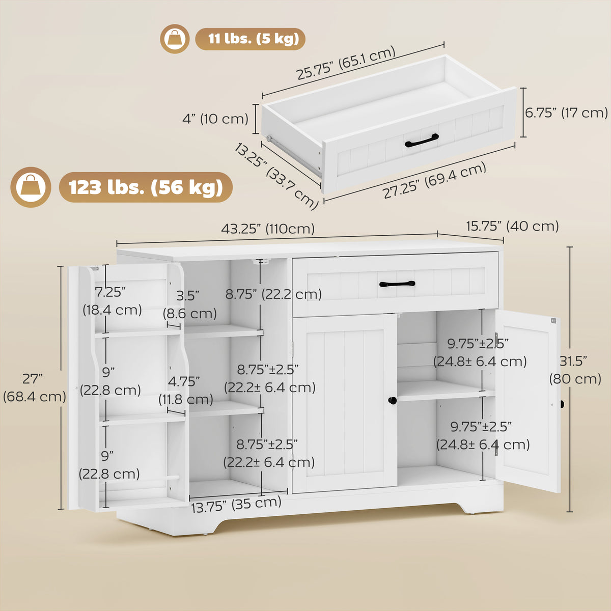Kitchen Storage Cabinet with Drawer and Adjustable Shelves