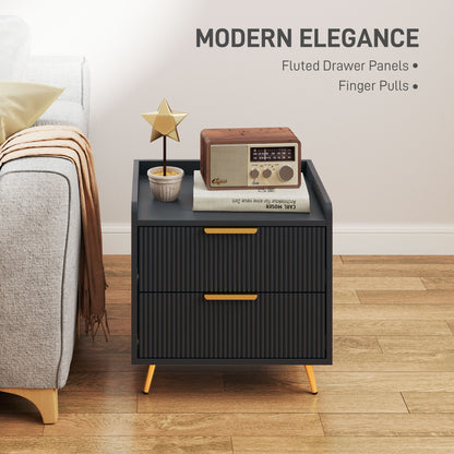 Nightstand with 2 Drawers and Metal Legs