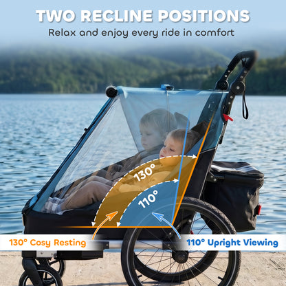 Foldable 3-in-1 Kids Bike Trailer with Reclining Seat