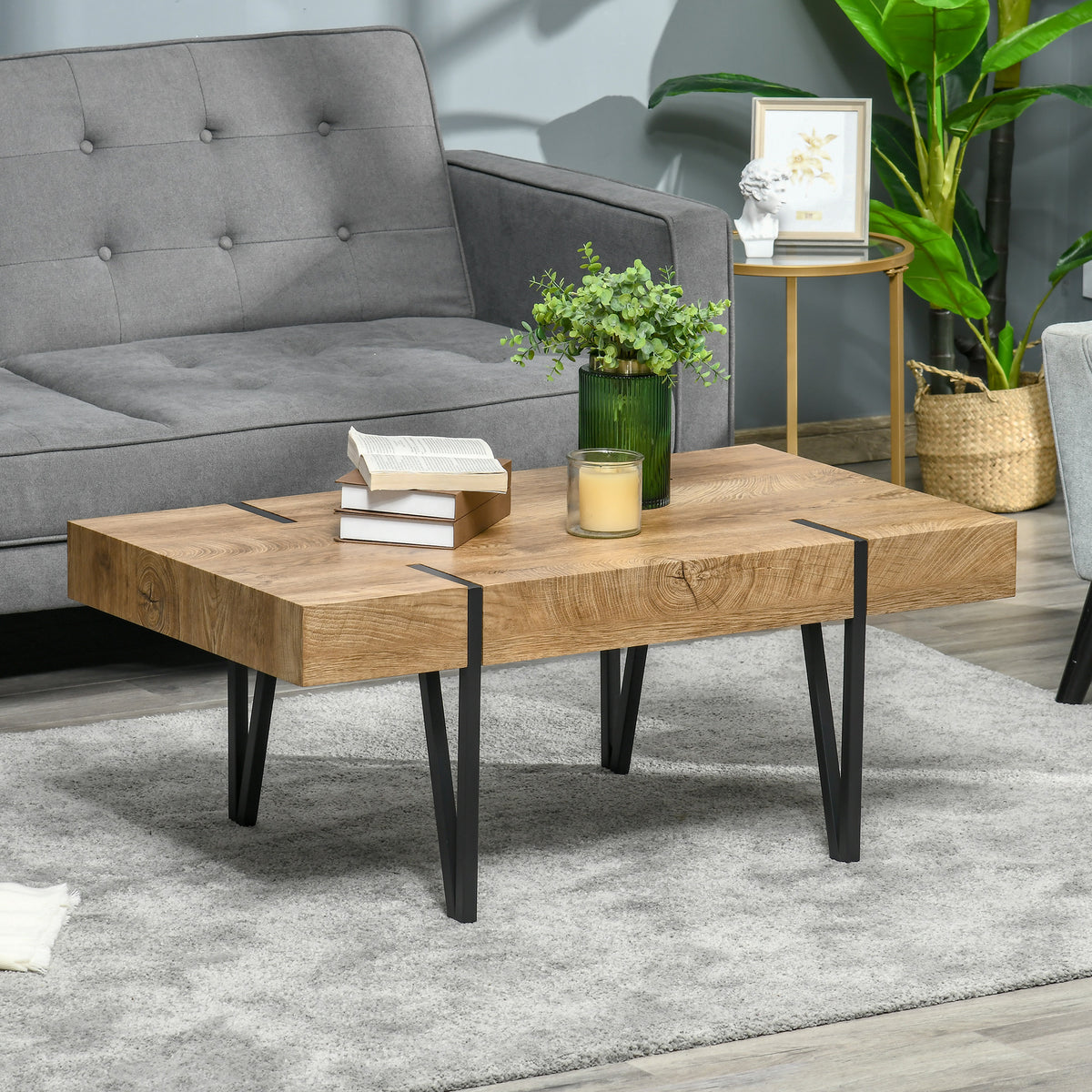Rustic Rectangle Coffee Table Hairpin Legs