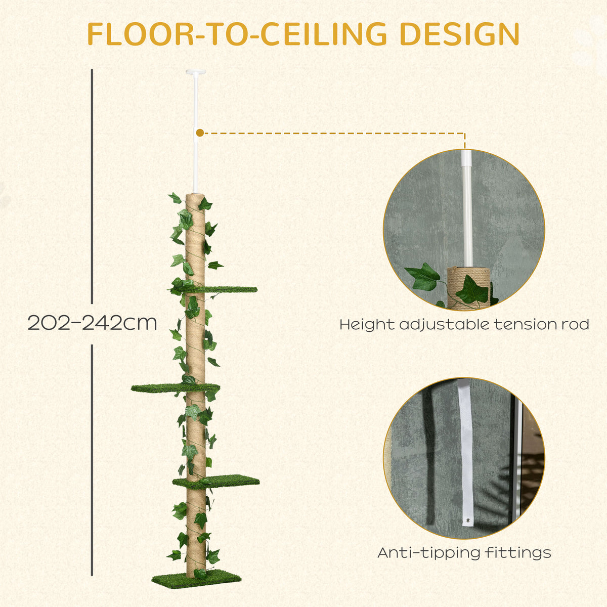 Floor to Ceiling Adjustable Cat Tree