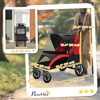 Foldable stroller for large dogs with shock-absorbing wheels
