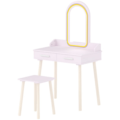 Tocador para niños con espejo LED y taburete