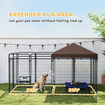 Outdoor dog kennel with waterproof canopy in steel