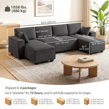 Modular U-shaped Sectional Sofa with Double Chaises