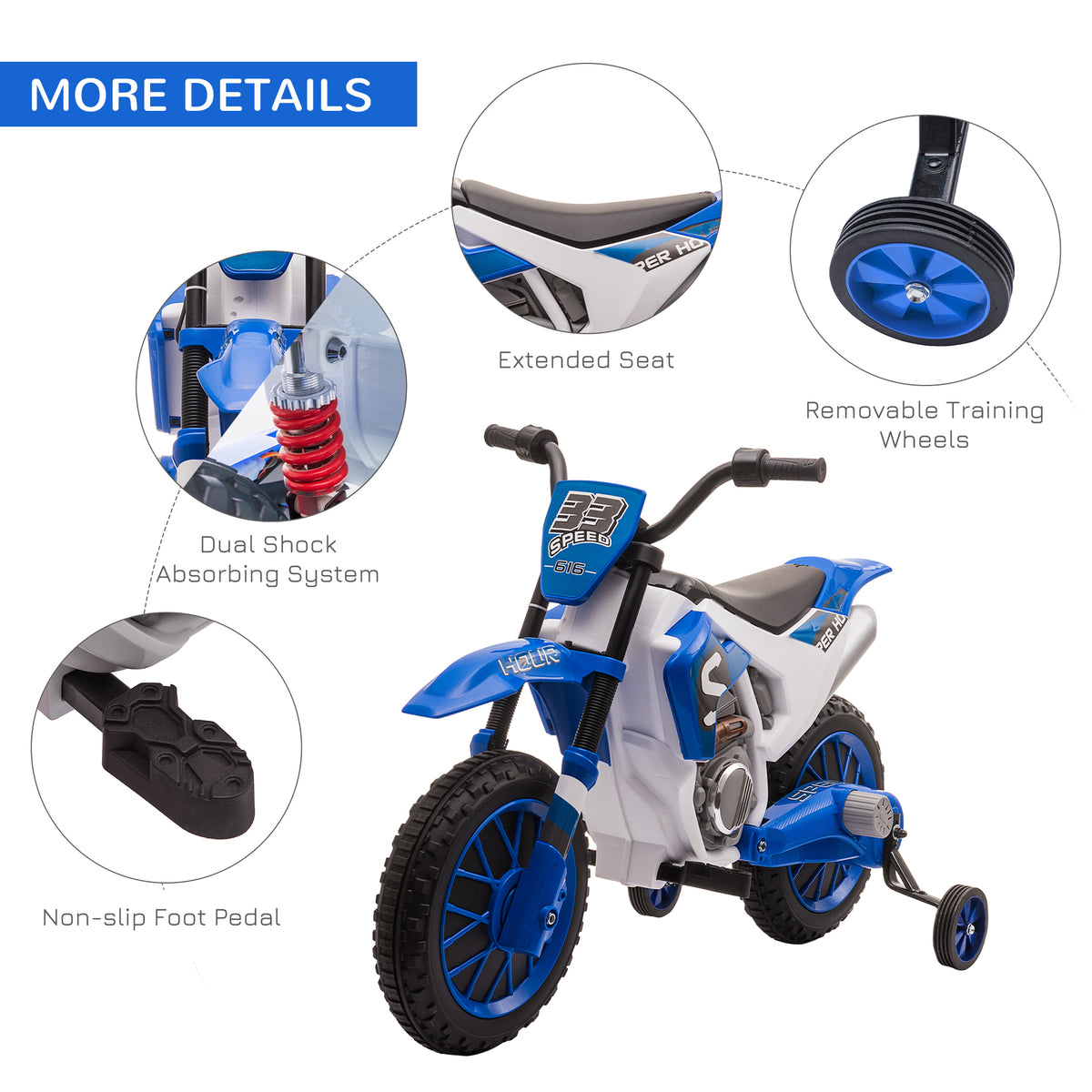 Electric motorcycle kids 12V removable wheels