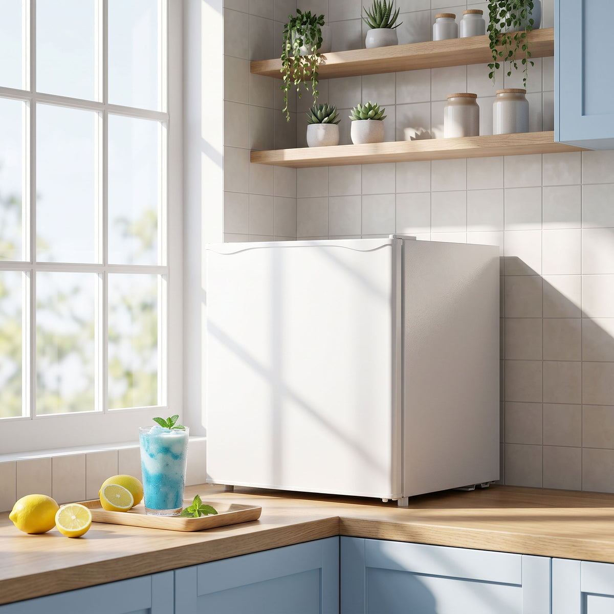 Compact upright freezer 1.1 cu ft with reversible door