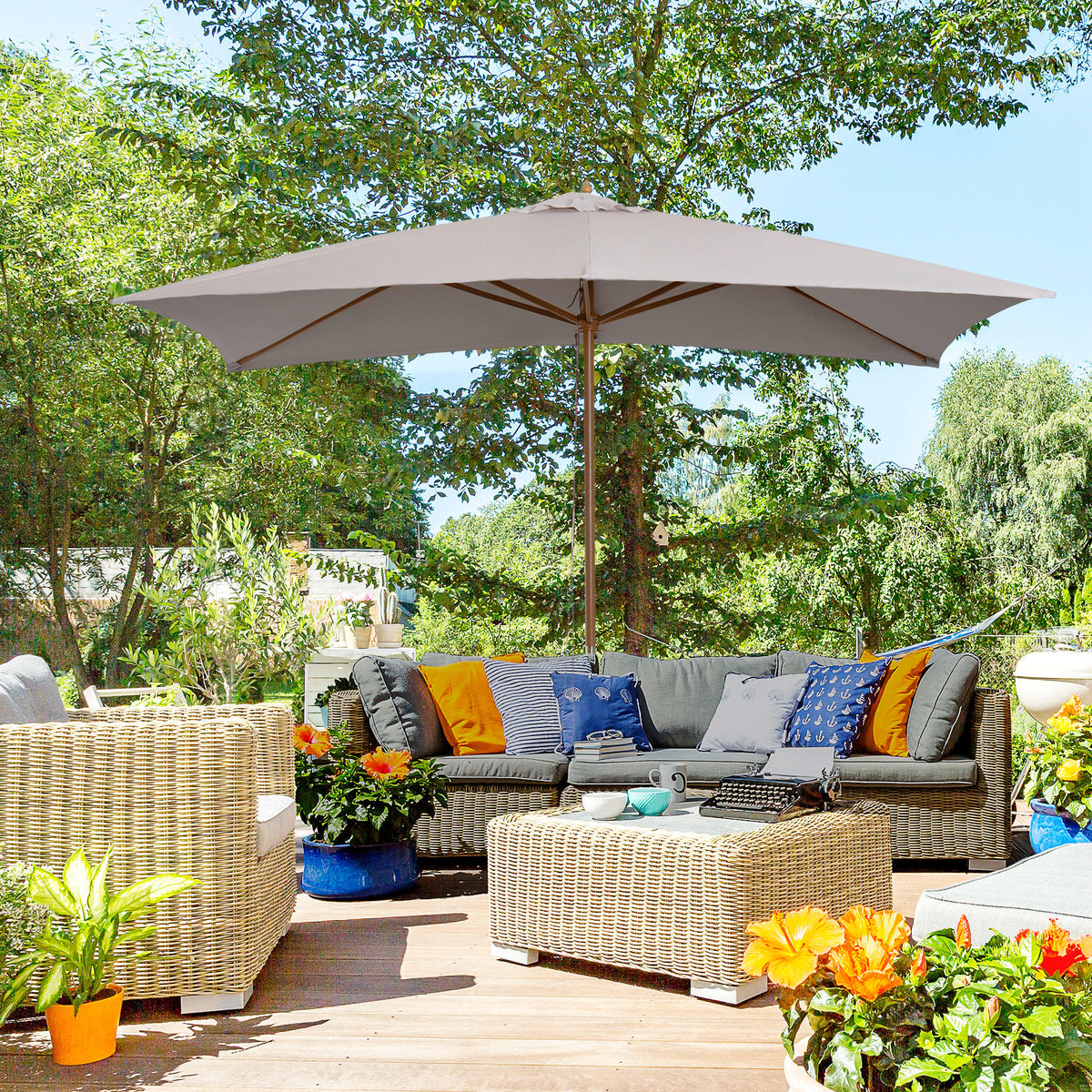 Rectangular Patio Umbrella Bamboo Ribs 7 x 10 ft