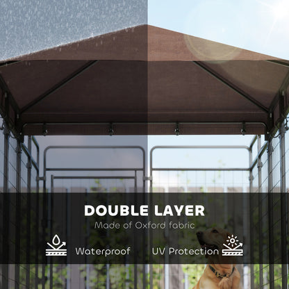 Outdoor dog kennel with waterproof canopy in steel