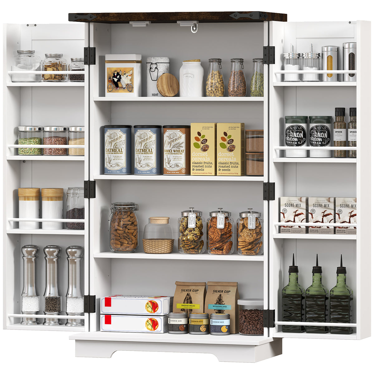 Farmhouse Kitchen Pantry Storage Cabinet with Adjustable Shelves