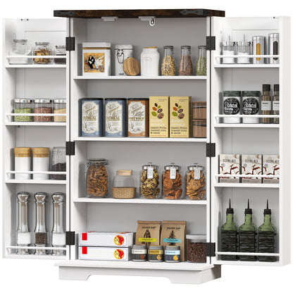 Farmhouse Kitchen Pantry Storage Cabinet with Adjustable Shelves