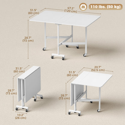 Six-Seater Drop-Leaf Dining Table with Wheels