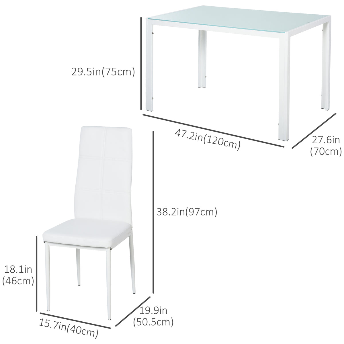 5-Piece Dining Set Tempered Glass Top Metal Frame