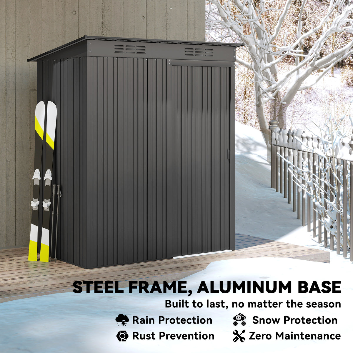 Outdoor Storage Shed 5.2 x 3.5 ft — Dark Grey