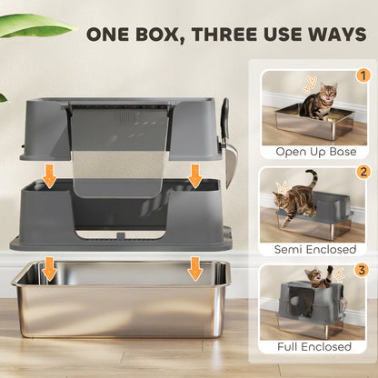 XL Stainless Steel Cat Litter Box with Flip Top