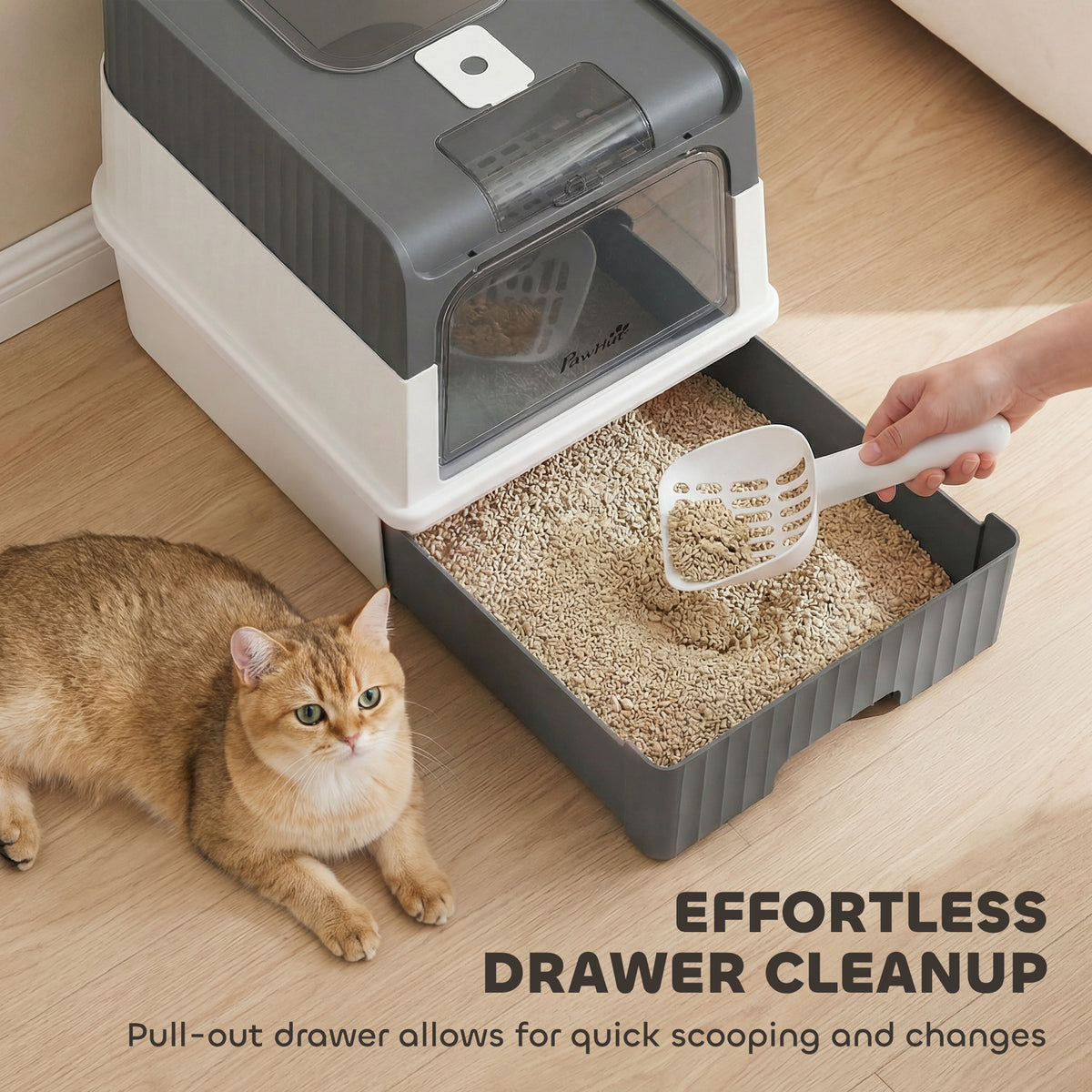 Enclosed Cat Litter Box with Lid and Drawer