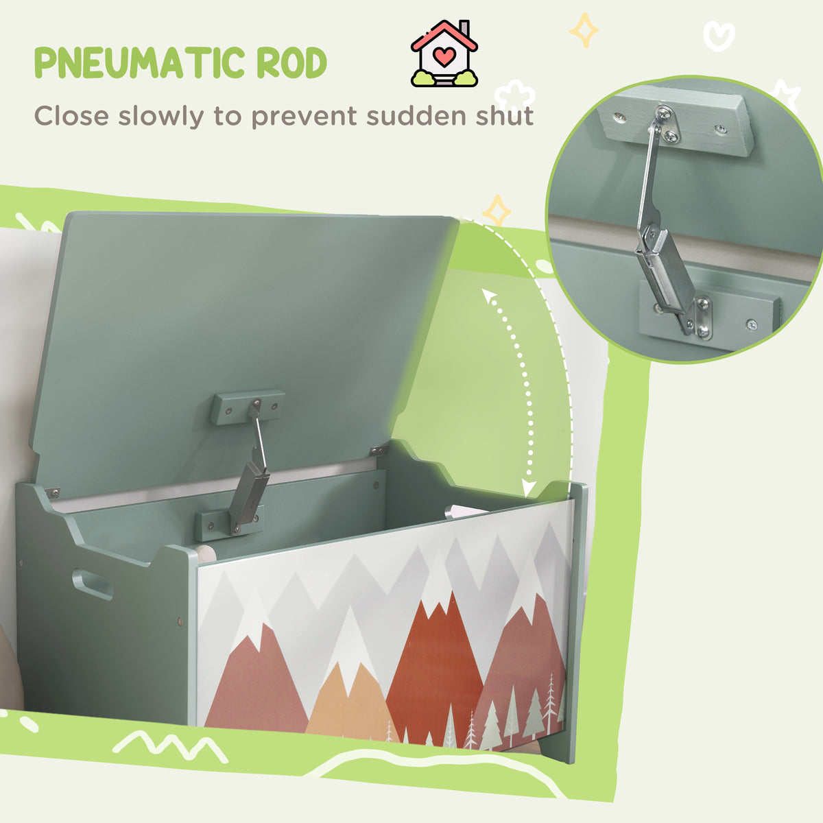 Kids Toy Box with Lid and Safety Hinges