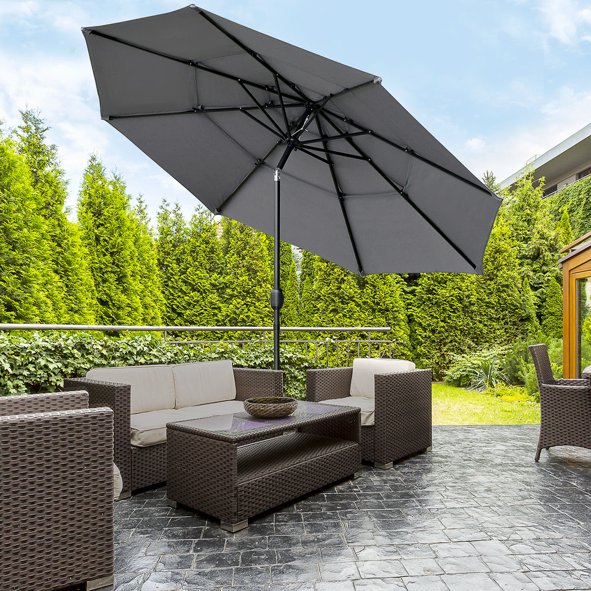 3-Tier Patio Umbrella with Crank and Tilt 9 ft