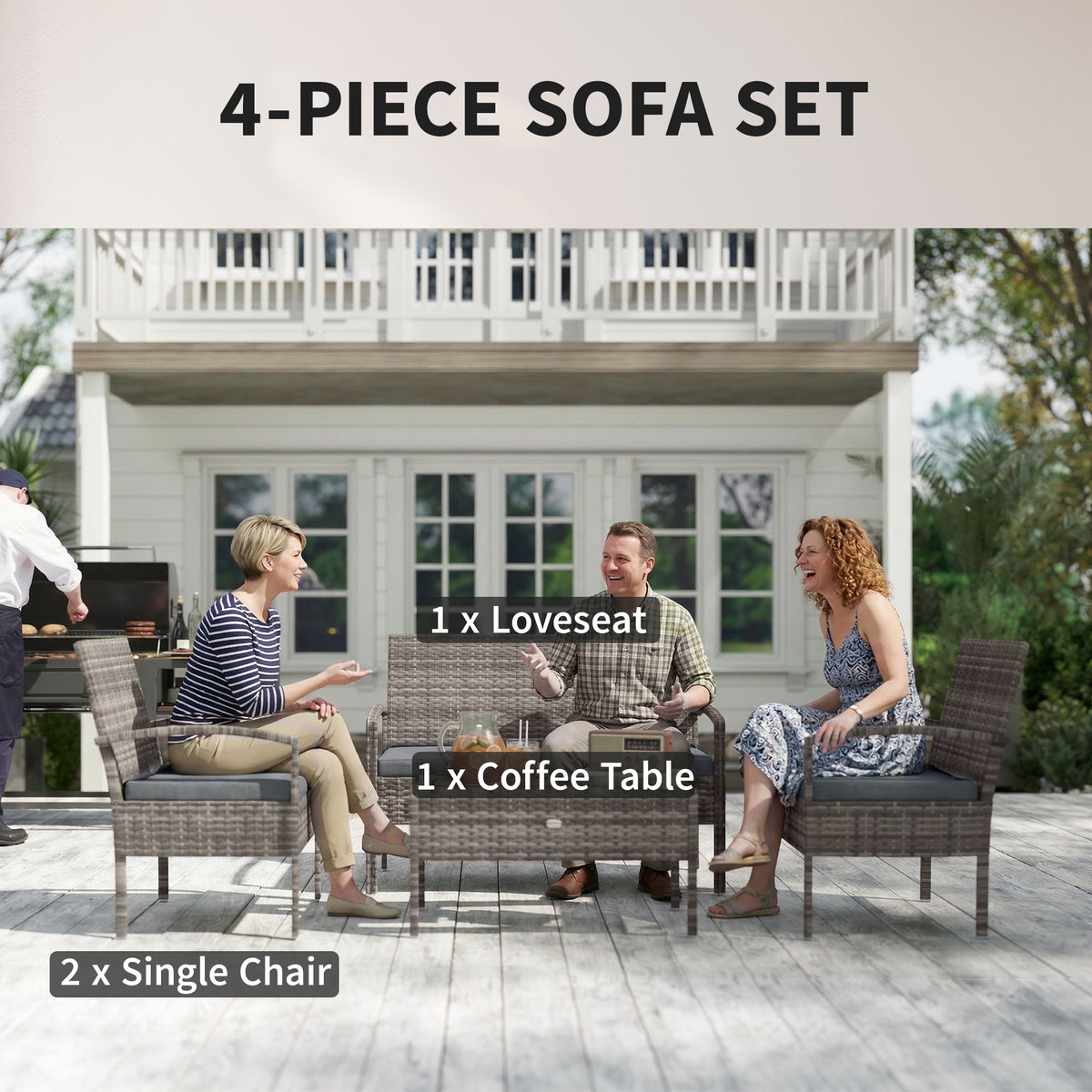 4-Piece Patio Conversation Set with Tempered Glass Table