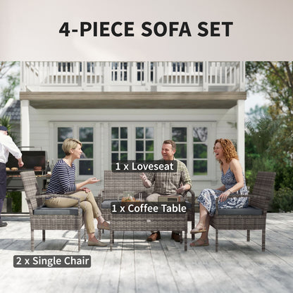 4-Piece Patio Conversation Set with Tempered Glass Table