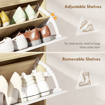 Narrow shoe cabinet with flip drawers