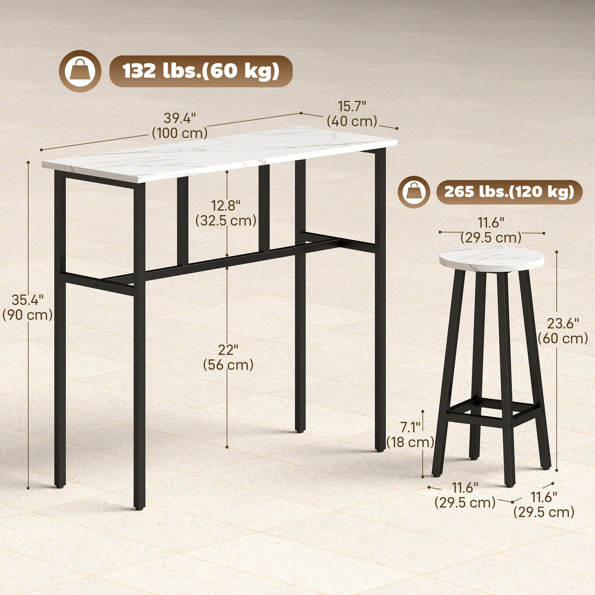 6-Piece Bar Set with 2 Tables and 4 Stools