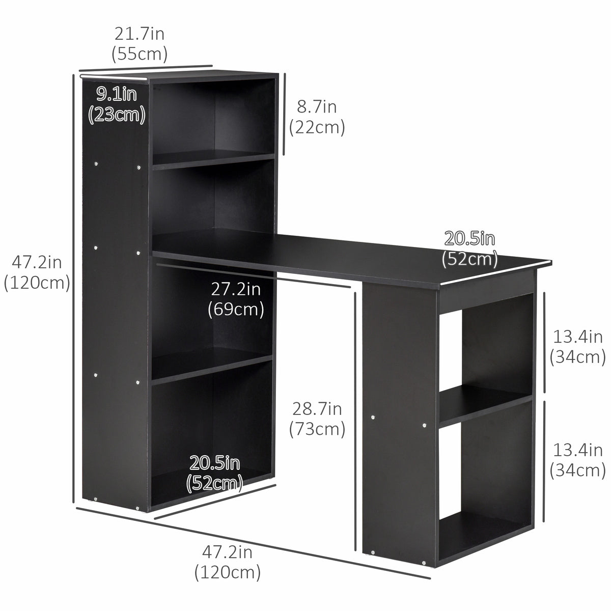 Computer Desk with Built-In Bookshelf 47 in