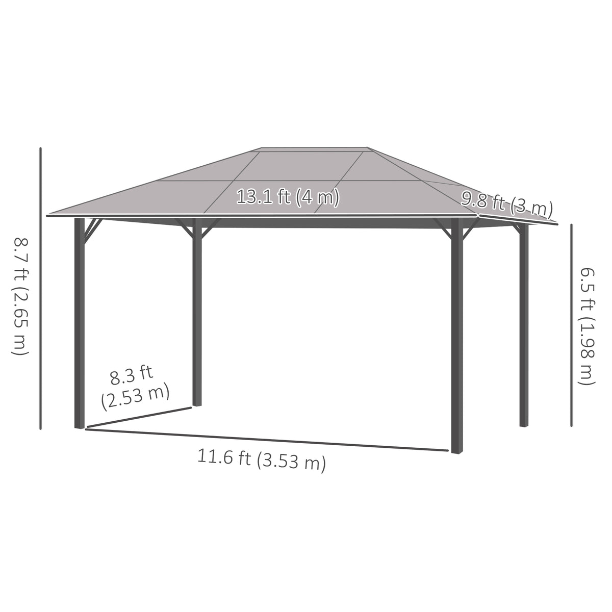 Hardtop Aluminium Gazebo with Curtains and Mesh Screens