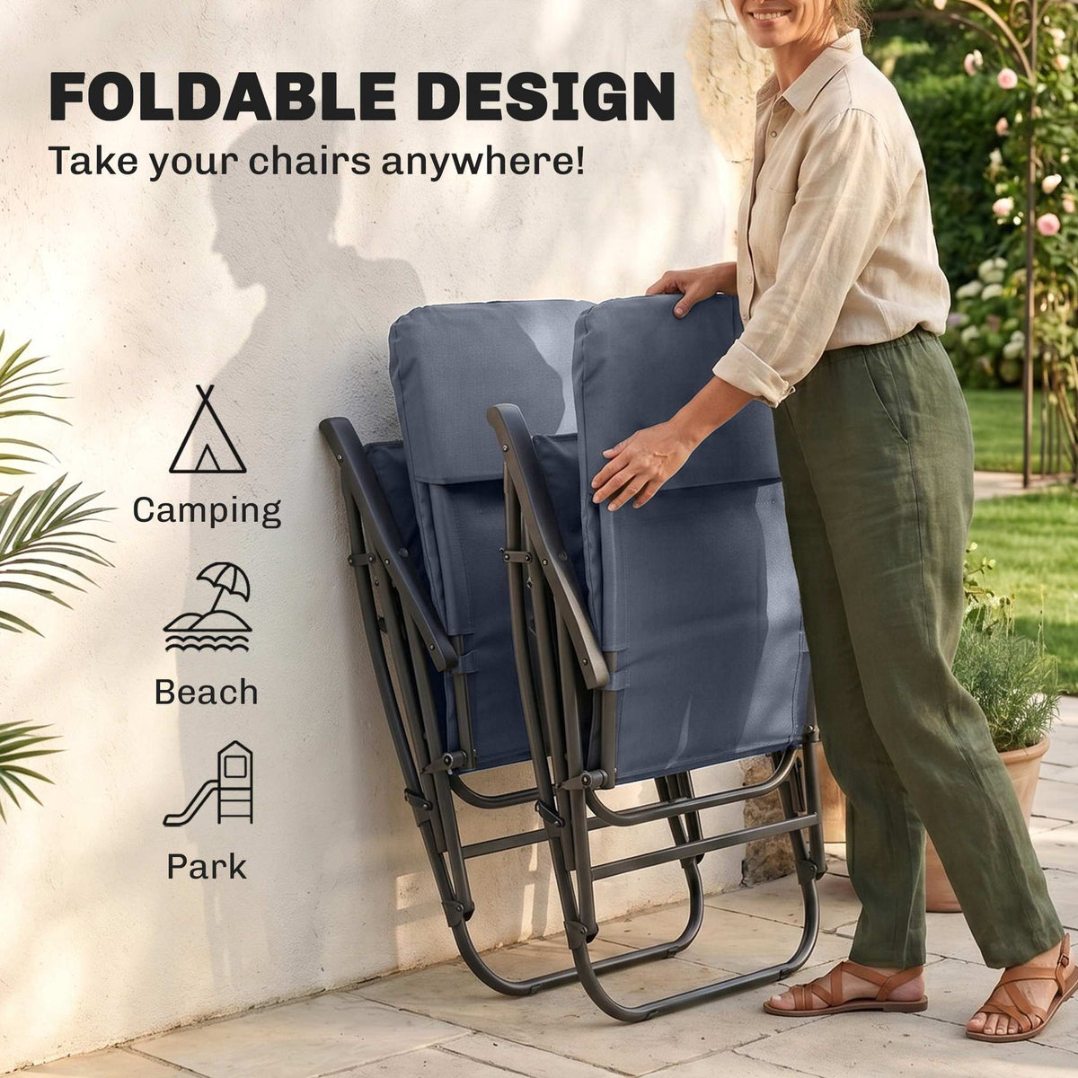 Set of 2 Padded Rocking Chairs with Armrests