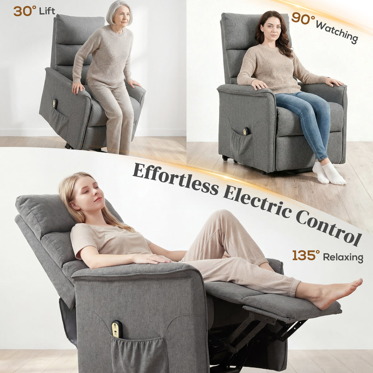 Sillón elevador eléctrico reclinable con mando a distancia