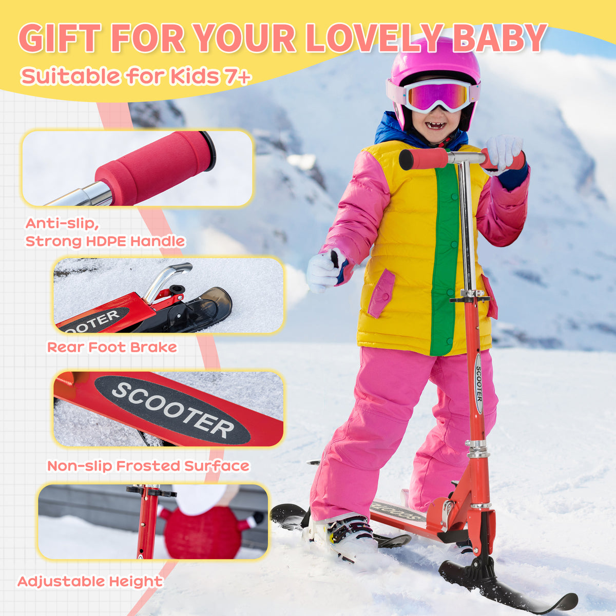 2-in-1 foldable snow scooter
