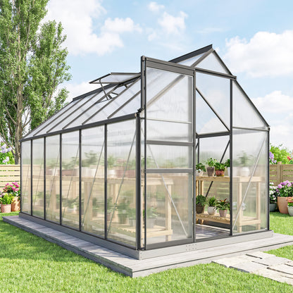 190x375x199cm Charcoal Grey Polycarbonate Greenhouse with Ventilation