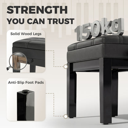 Faux leather adjustable piano bench with storage