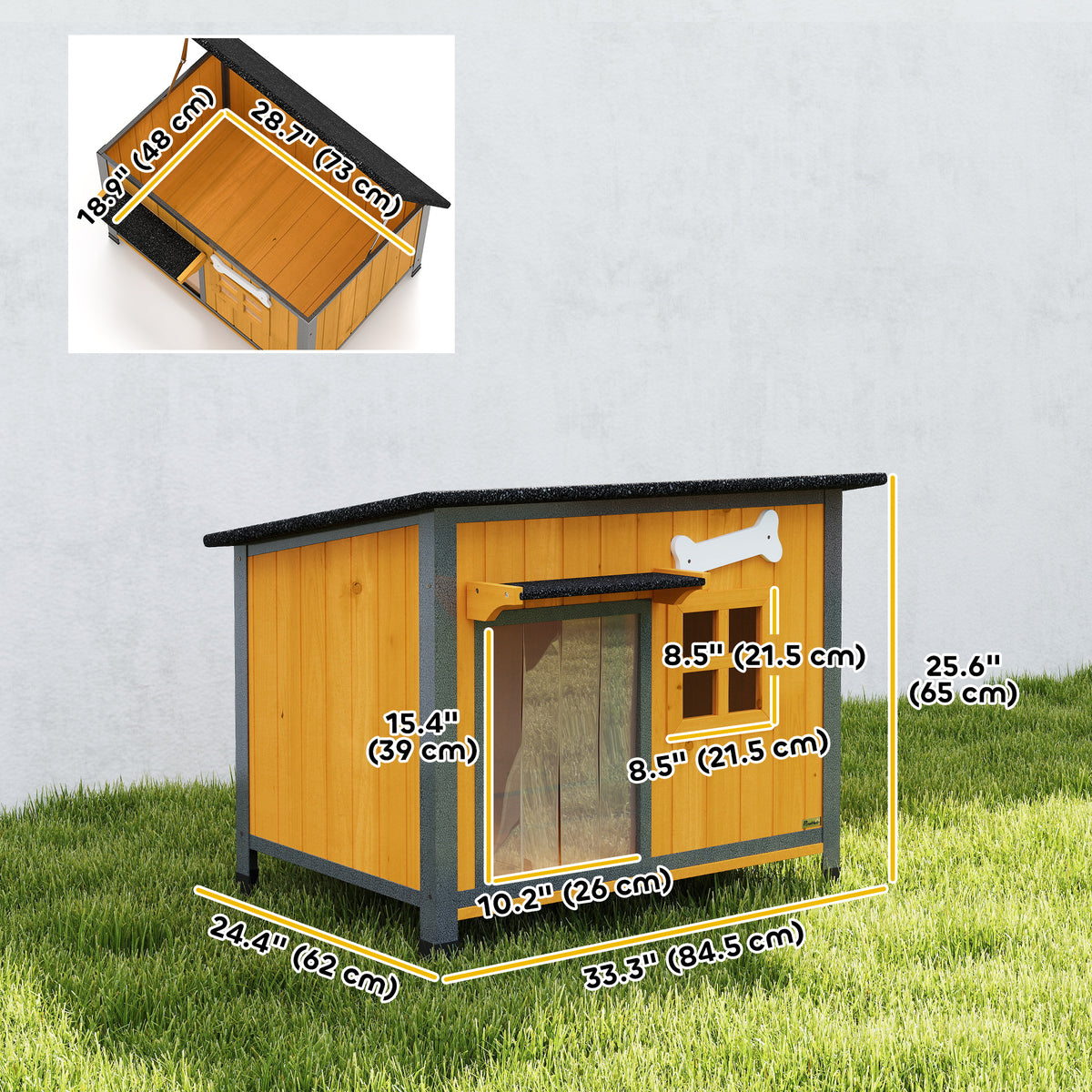 Caseta exterior para perros de madera y acero resistente