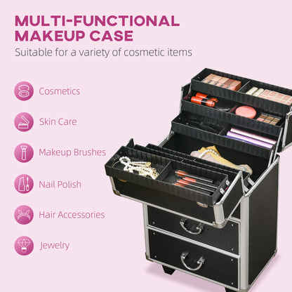 Maletín de maquillaje profesional con ruedas de aluminio