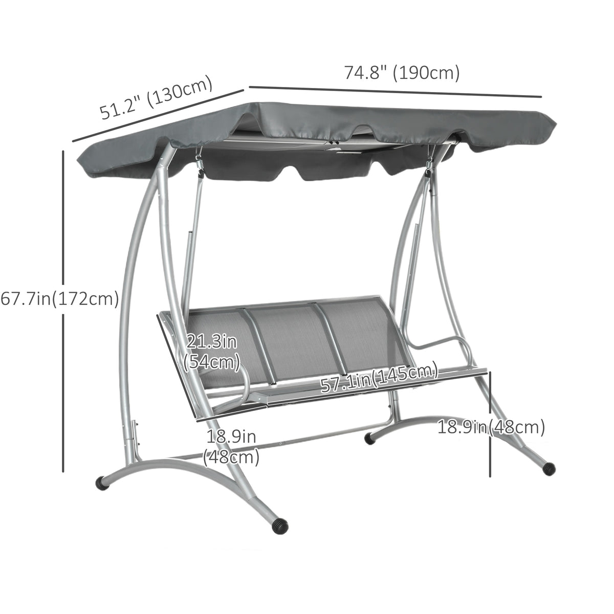3-Person Patio Swing with Adjustable Canopy