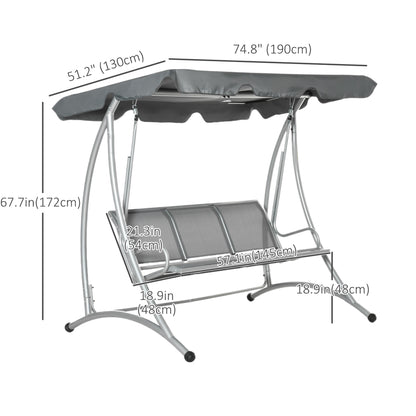 3-Person Patio Swing with Adjustable Canopy
