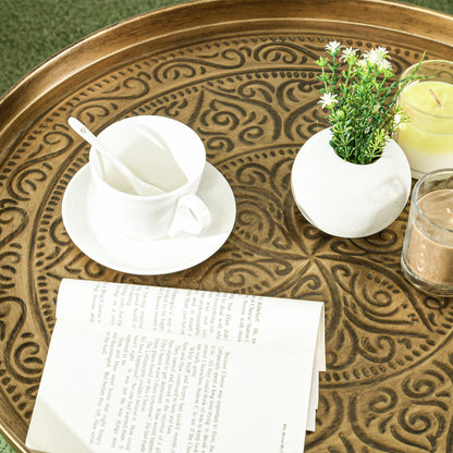 Round Coffee Table Hammered Tray Top Metal Frame