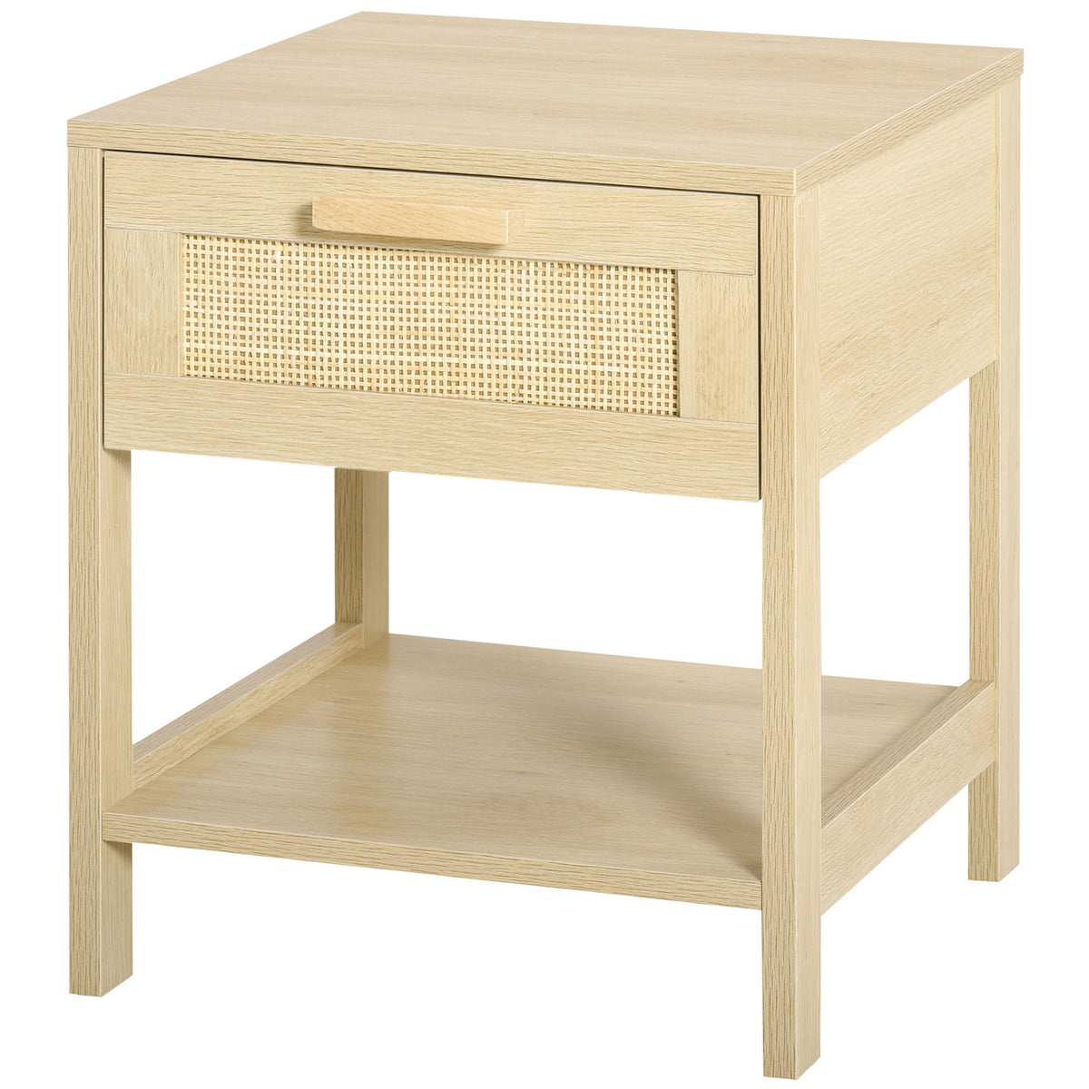 Narrow Nightstand with Drawer and Rattan Elements