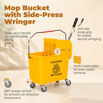 Mop Bucket with Wringer and Wheels 5-Gallon