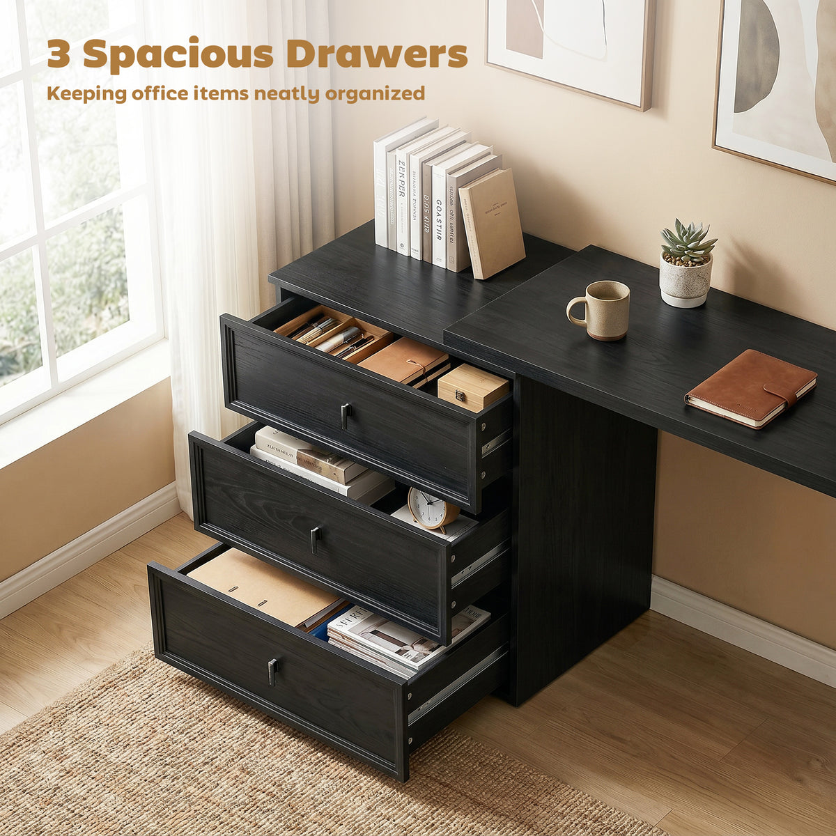 L-shaped computer desk with three drawers