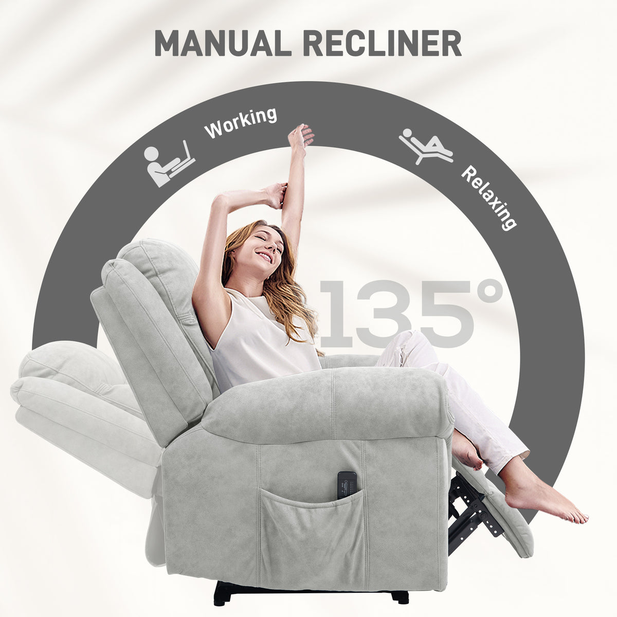 Manual Recliner Chair with Vibration Massage and Side Pockets