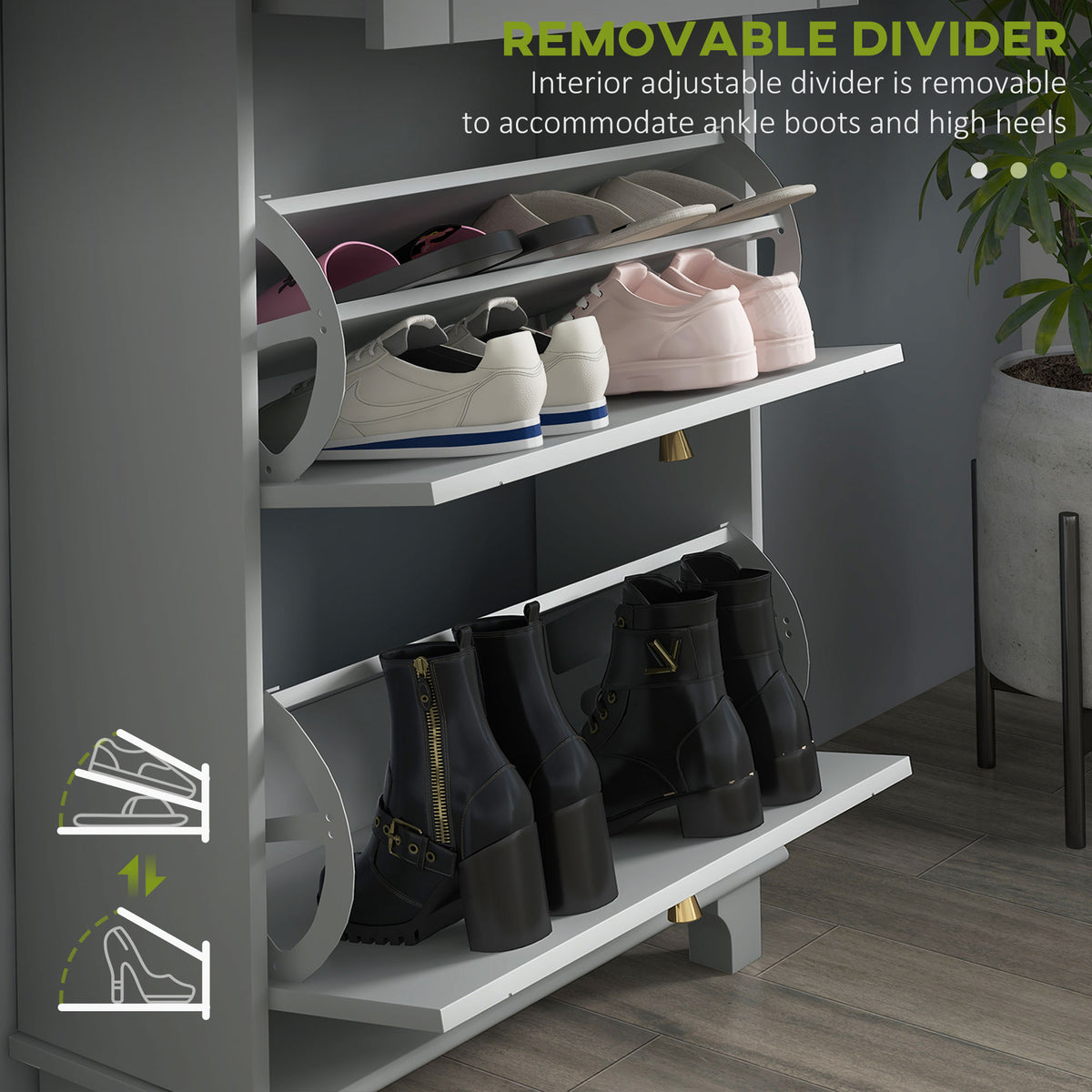 Slim Shoe Cabinet 2 Flip Drawers Adjustable Shelves 8 Pairs