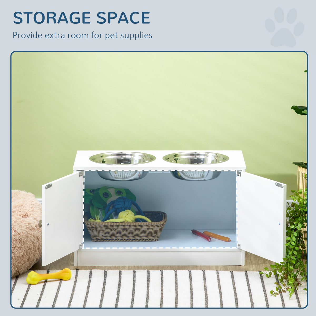 Elevated Dog Feeding Station with Storage — White