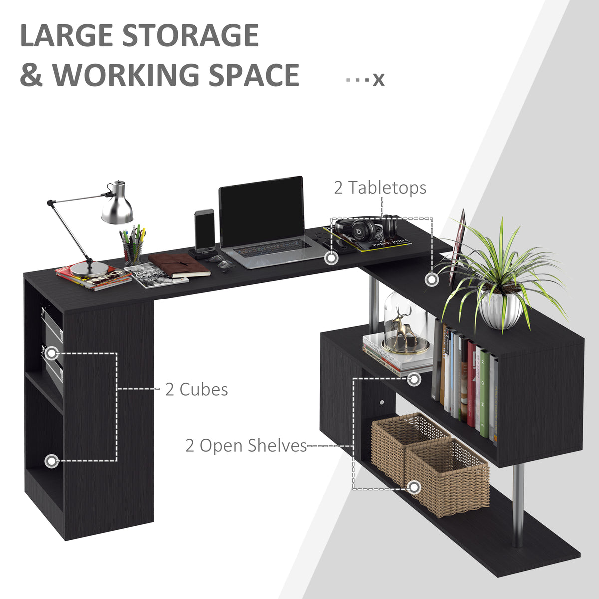 Corner Desk 360° Rotating with 3-Tier Shelves