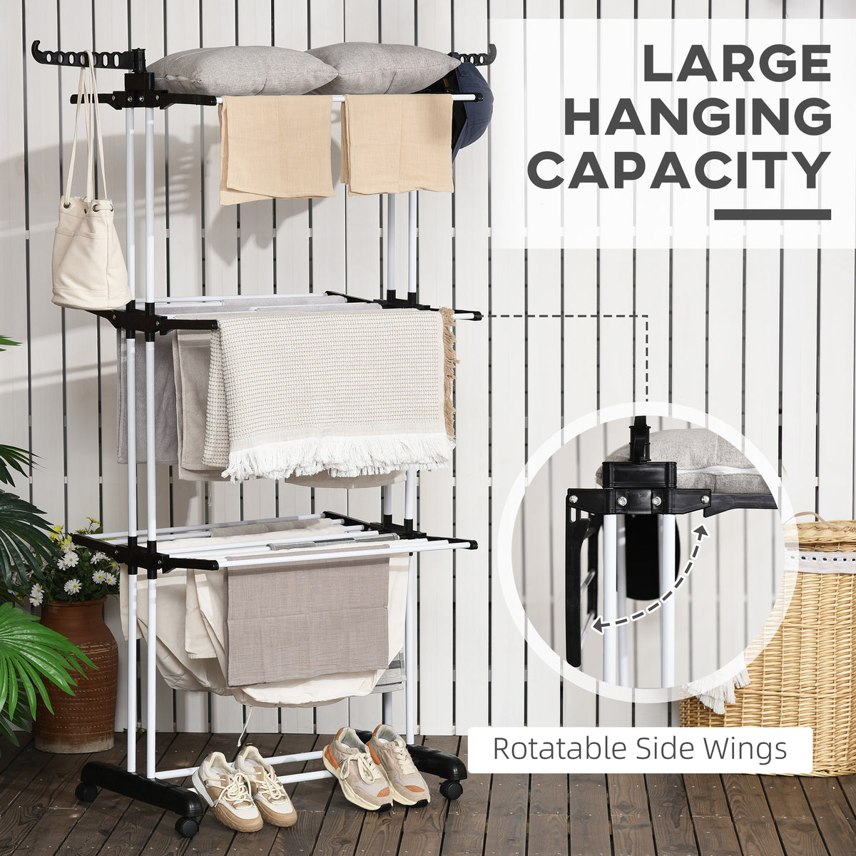 Foldable Clothes Drying Rack 4-Tier with Wings