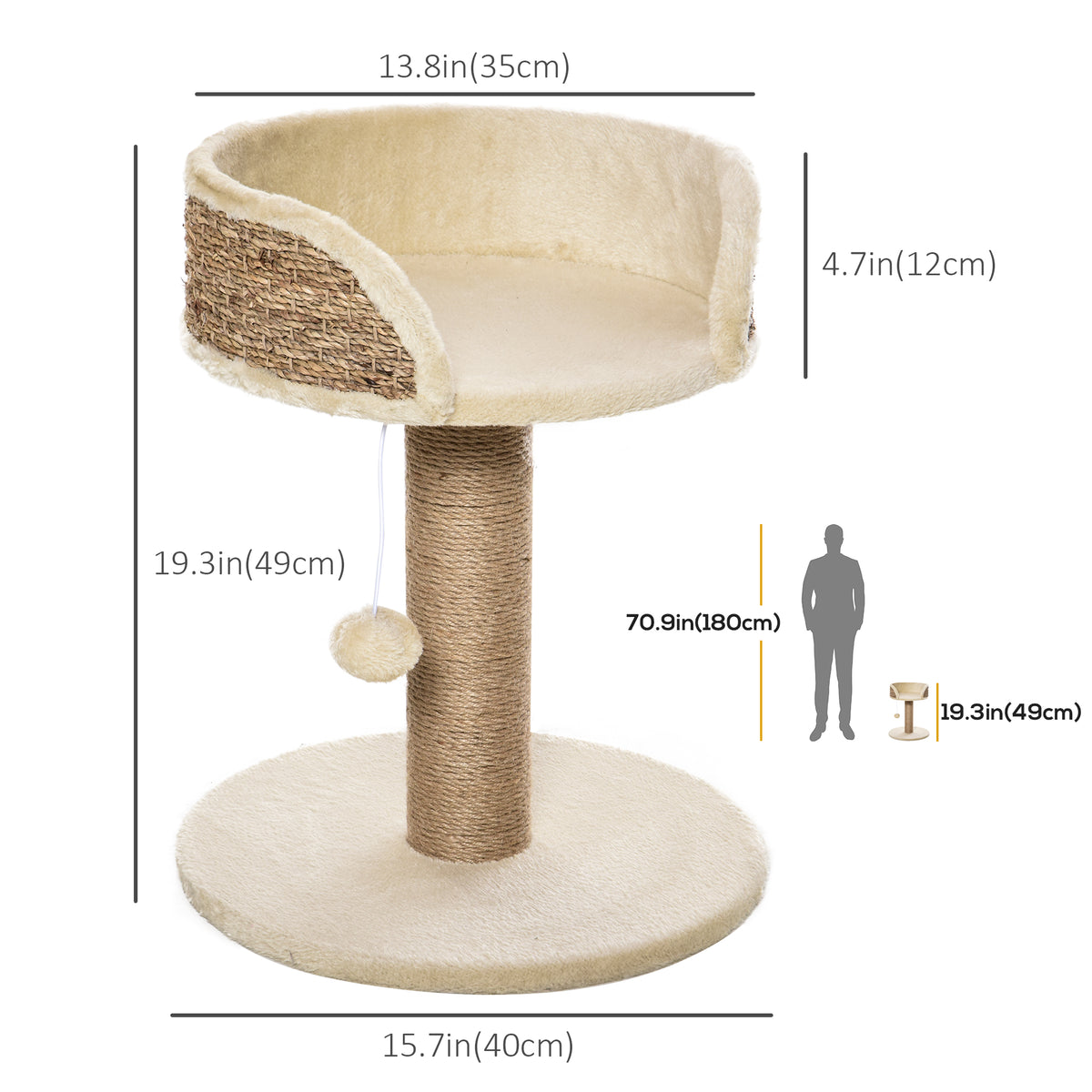 Compact Cat Tree with Sisal Scratching Post and Toy