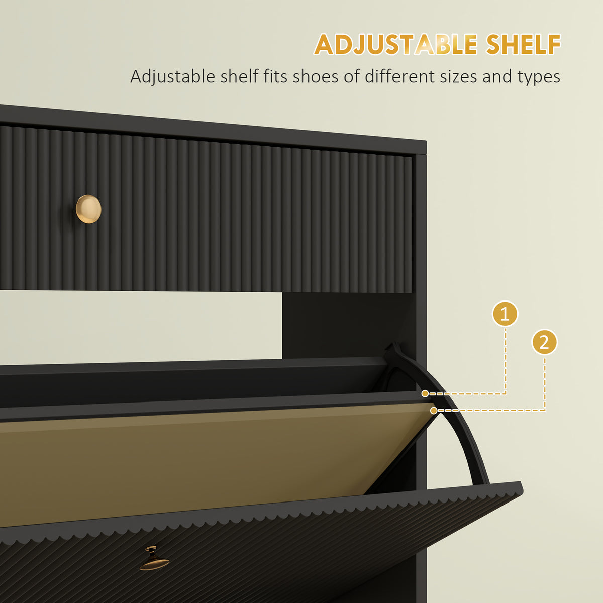 Narrow shoe storage cabinet wave panels
